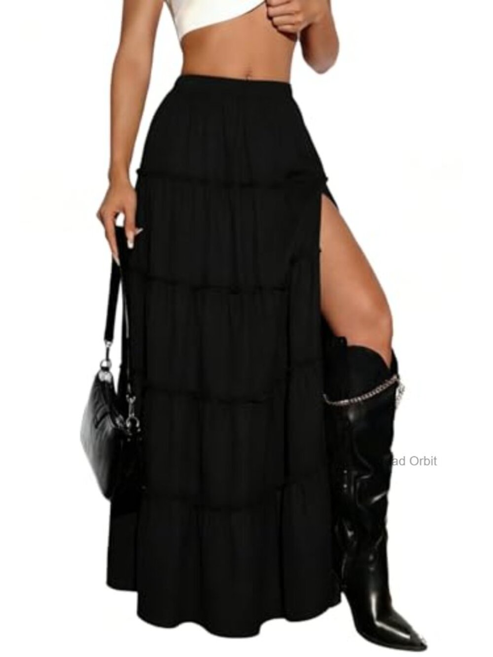 Plaid Maxi Skirt High Slit Tiered Ruffle Hem Y2k Women's Long Skirt